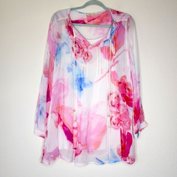 Soft Surroundings Bed of Roses Floral Watercolor Top M - Picture 1 of 6